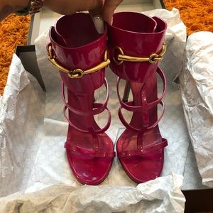 Ursula Patent Ankle-Wrap Cage Sandal